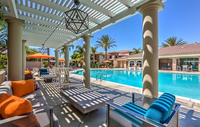 Lounge Swimming Pool With Cabana at The Villas at Towngate, Moreno Valley, California
