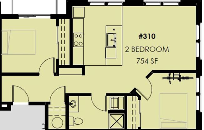 2 beds, 1 bath, 754 sqft, $2,350, Unit 4th #310