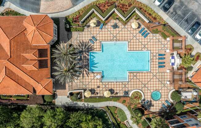 Arial view of the pool area at Rapallo Apartments in Kissimmee, Florida