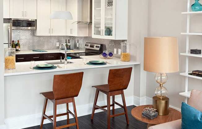 Luxury kitchen with breakfast bar at Deco Apartments