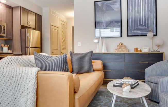 a living room with a couch and a coffee table