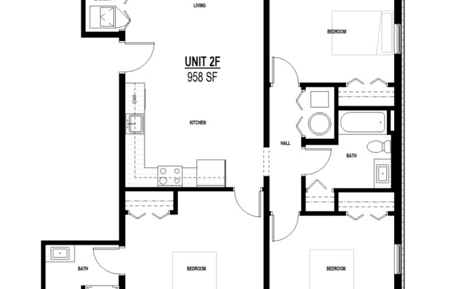 3 beds, 2 baths, 958 sqft, $2,775, Unit Unit 2F