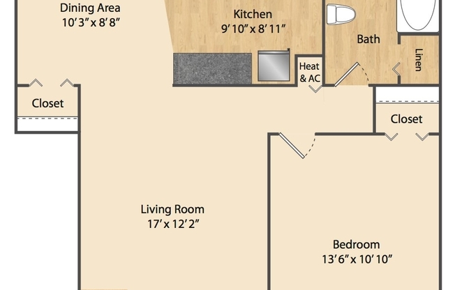 1 bed, 1 bath, 661 sqft, $1,468