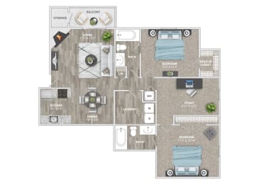 2 beds, 2 baths, 1,108 sqft, $1,596