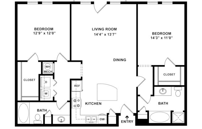 2 beds, 2 baths, 1,095 sqft, $1,845