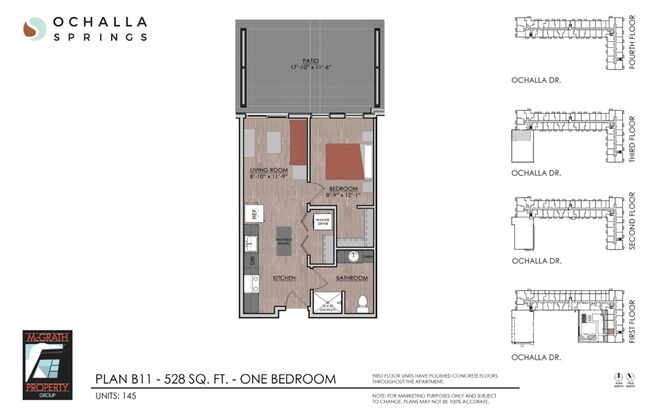 1 bed, 1 bath, 528 sqft, $1,490, Unit 145