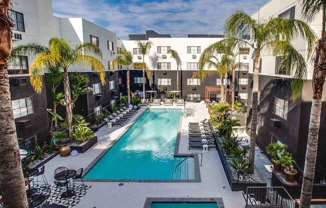 Newly Designed & Renovated Pool Deck with Swimming Pool, Hot Tub, Cabanas PLUS Grilling & Dining Area  at Duet on Wilcox, Los Angeles, California