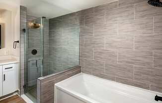 Venice on Rose Apartments Bathroom Upgraded Bathrooms with Walk in Showers & Designer Finishes