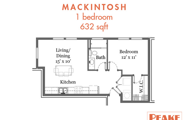 1 bed, 1 bath, 632 sqft, $1,325, Unit 312CH