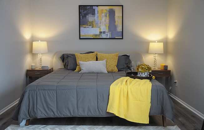 Comfortable Guest Bedroom at Pickwick Farms Apartments in Indianapolis, 46260