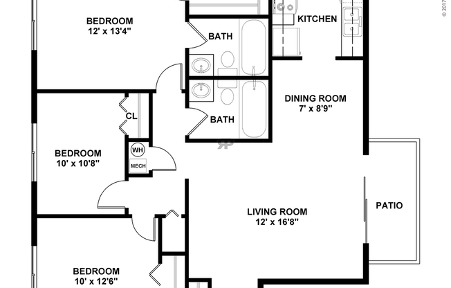 3 beds, 2 baths, 1,014 sqft, $1,100