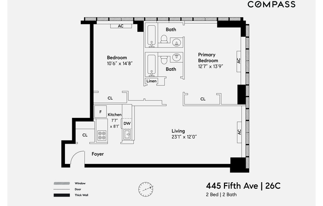 2 beds, 2 baths, 1,100 sqft, $6,900, Unit 26C