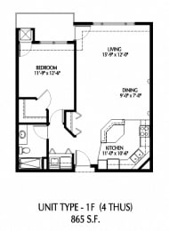 1 bed, 1 bath, 912 sqft, $1,663