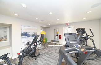 Elevate your workout experience in this chic and well-equipped fitness room.
