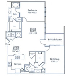 2 beds, 2 baths, 1,303 sqft, $2,140