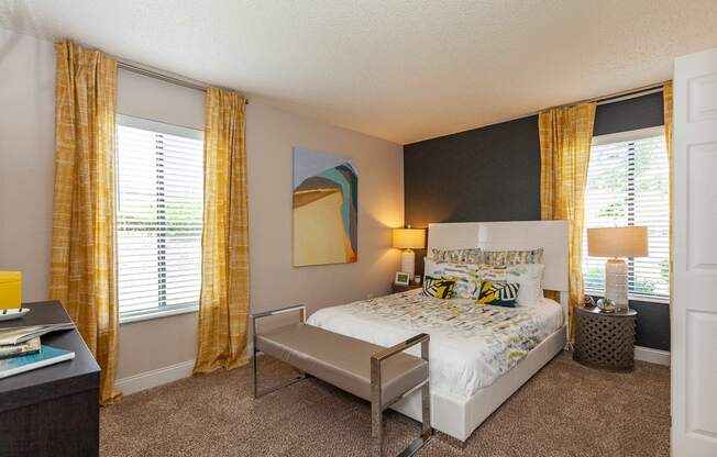 Bedroom With Expansive Windows at The Reserve At Barry Apartments, Kansas City, Missouri
