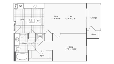 1 bed, 1 bath, 716 sqft, $1,381