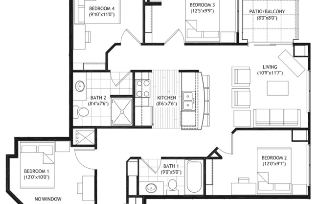 4 beds, 2 baths, 1,185 sqft, $5,350, Unit 1409