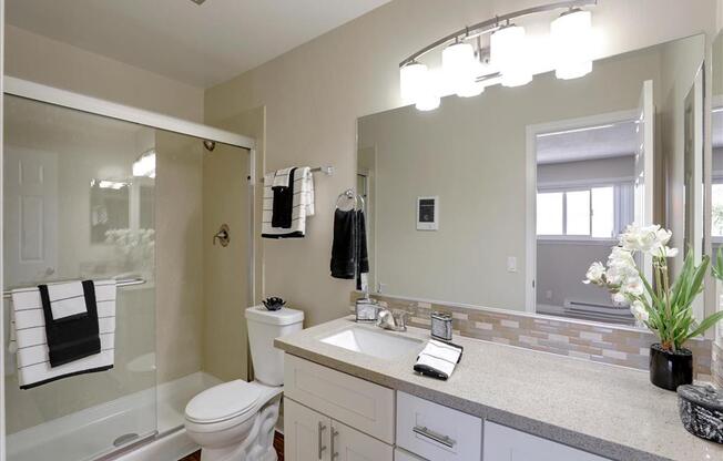 Custom Look Bathroom at Casa Alberta Apartments, California