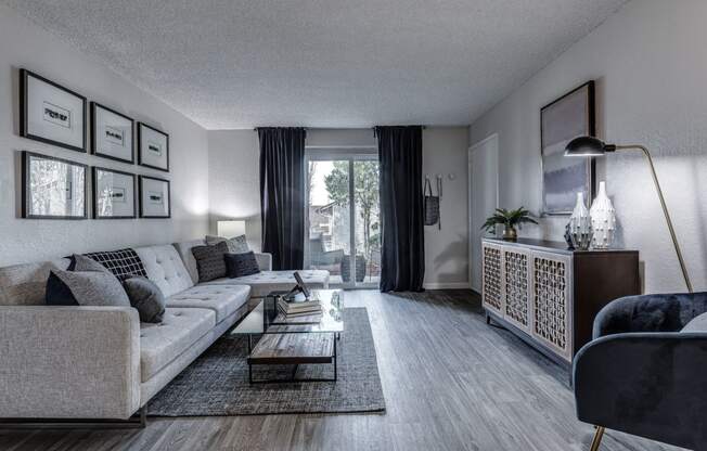 a living room with a couch and a coffee table