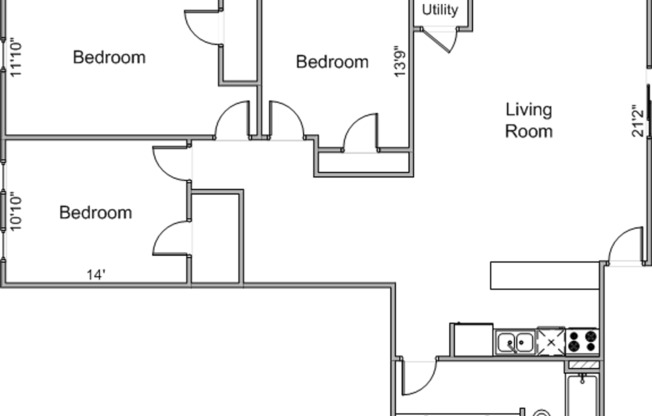 3 beds, 1 bath, 900 sqft, $3,459, Unit 45R-205