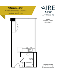 Studio, 1 bath, 434 sqft, $1,087