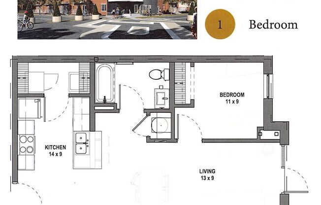 1 bed, 1 bath, 616 sqft, $1,950, Unit 102 (1B)