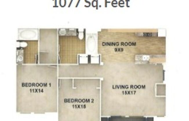 2 beds, 2 baths, 1,077 sqft, $1,525, Unit 318