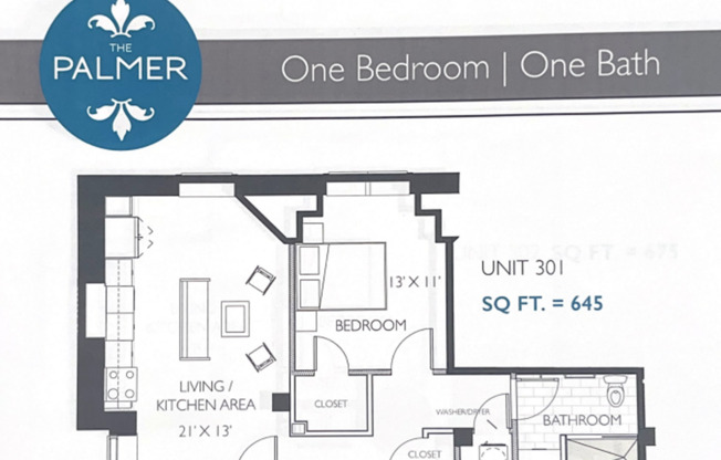 1 bed, 1 bath, 660 sqft, $1,688, Unit 301
