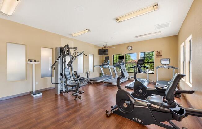 Fully equipped gym at apartments near Presbyterian Hospital