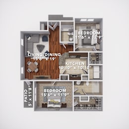 2 beds, 2 baths, 1,148 sqft, $1,825