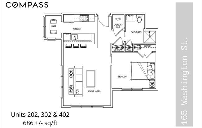 1 bed, 1 bath, 686 sqft, $2,400, Unit 402