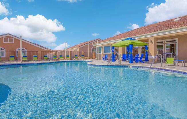 a pool next to a body of water