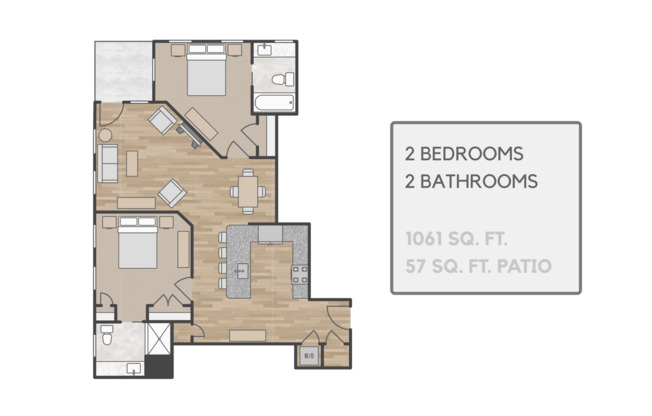 2 beds, 2 baths, 1,047 sqft, $2,975, Unit 401