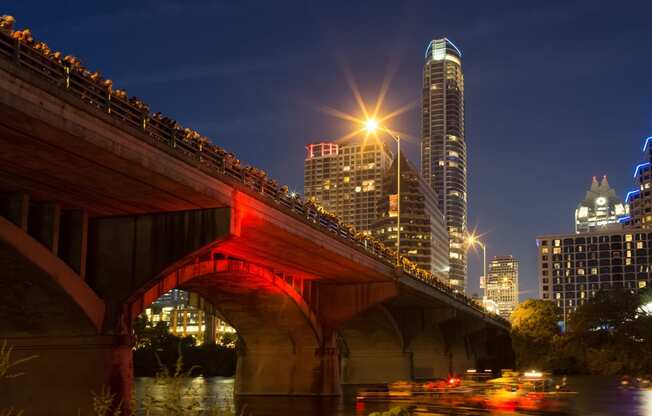 Walk .7 miles to Austin’s World Famous Congress “Bat” Bridge