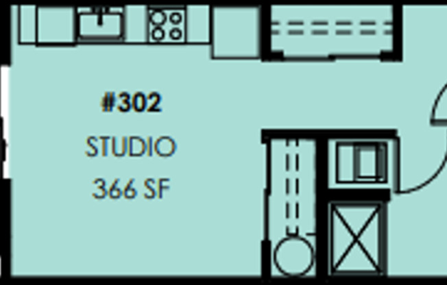 Studio, 1 bath, 346 sqft, $1,425, Unit 417-302