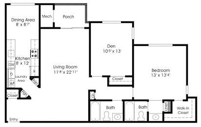 1 bed, 2 baths, 1,040 sqft, $1,864