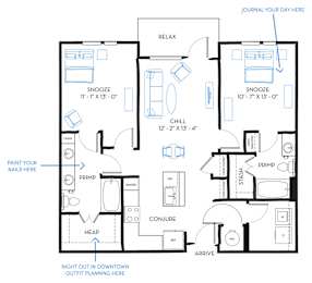 2 beds, 2 baths, 1,121 sqft, $2,425