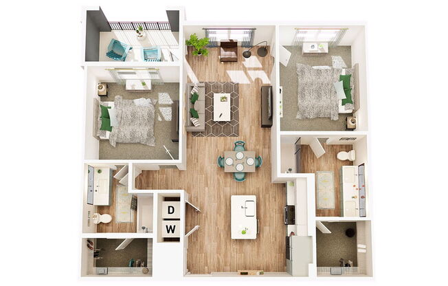 2 beds, 2 baths, 1,168 sqft, $1,606