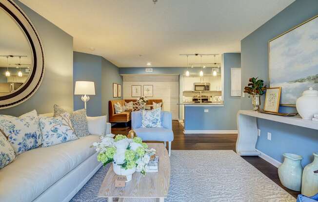 Model Living Room and Kitchen at Sunscape Apartments, Roanoke
