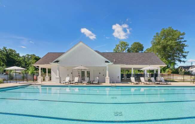 the pool at the club house at the preserve apartments
