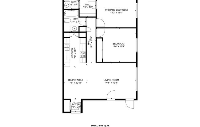 2 beds, 1.5 baths, 894 sqft, $1,329