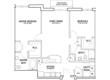 2 beds, 2 baths, 1,139 sqft, $1,840