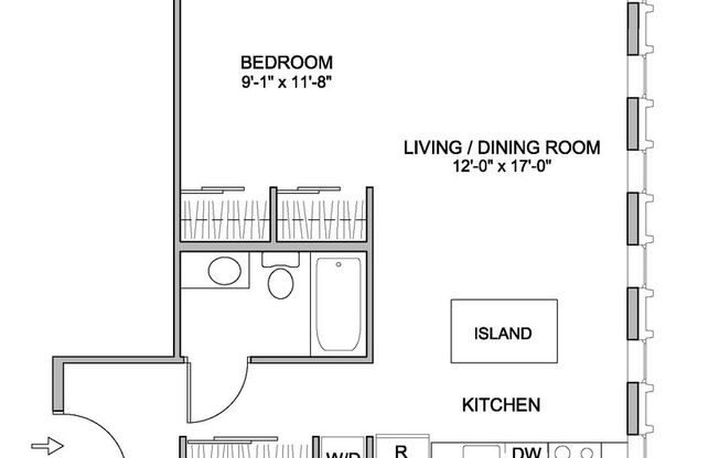 Studio, 1 bath, 582 sqft, $1,625, Unit 6-C