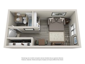 Studio, 1 bath, 225 sqft, $1,235