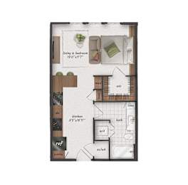 Studio, 1 bath, 570 sqft, $1,280