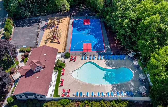 Aerial View Of Pool at Heritage at the River, Manchester, NH