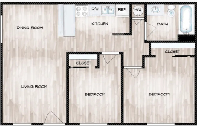 2 beds, 1 bath, 716 sqft, $950