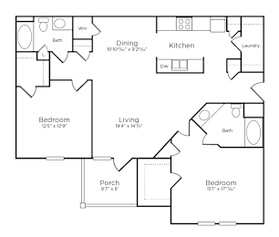 2 beds, 2 baths, 1,234 sqft, $1,363