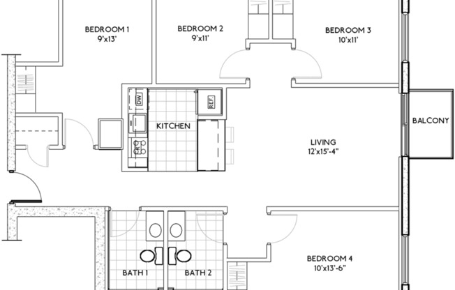 4 beds, 2 baths, 1,260 sqft, $3,899, Unit 1216-111